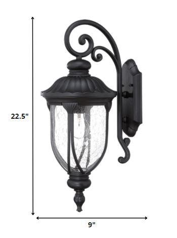 XL Matte Black Cast Aluminum Glass Lantern Wall Sconce - AFS