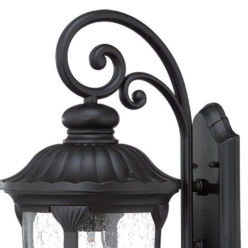 XL Matte Black Cast Aluminum Glass Lantern Wall Sconce - AFS