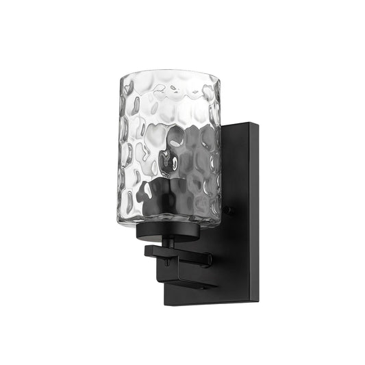 Black Metal and Pebbled Glass Wall Sconce - AFS