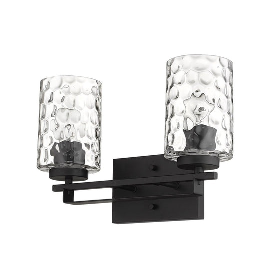 Black Metal and Pebbled Glass Two Light Wall Sconce - AFS