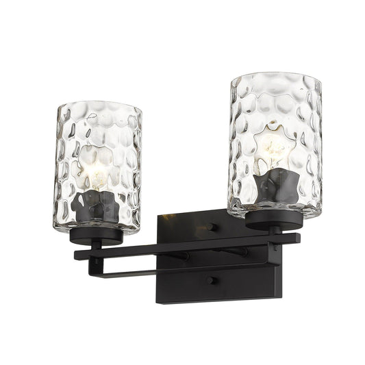 Black Metal and Pebbled Glass Two Light Wall Sconce - AFS