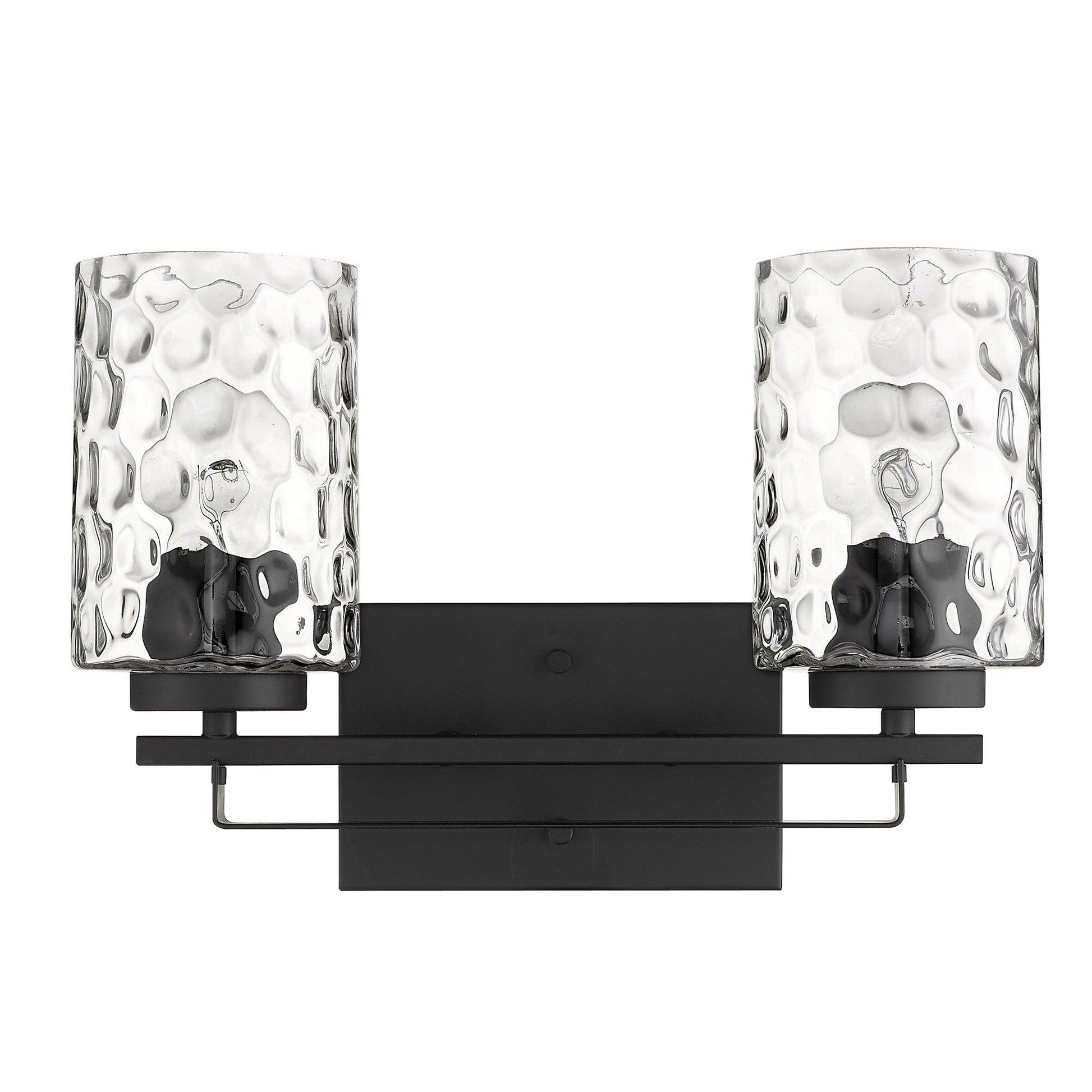 Black Metal and Pebbled Glass Two Light Wall Sconce - AFS