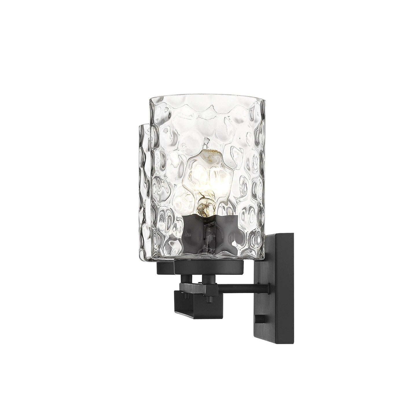 Black Metal and Pebbled Glass Two Light Wall Sconce - AFS