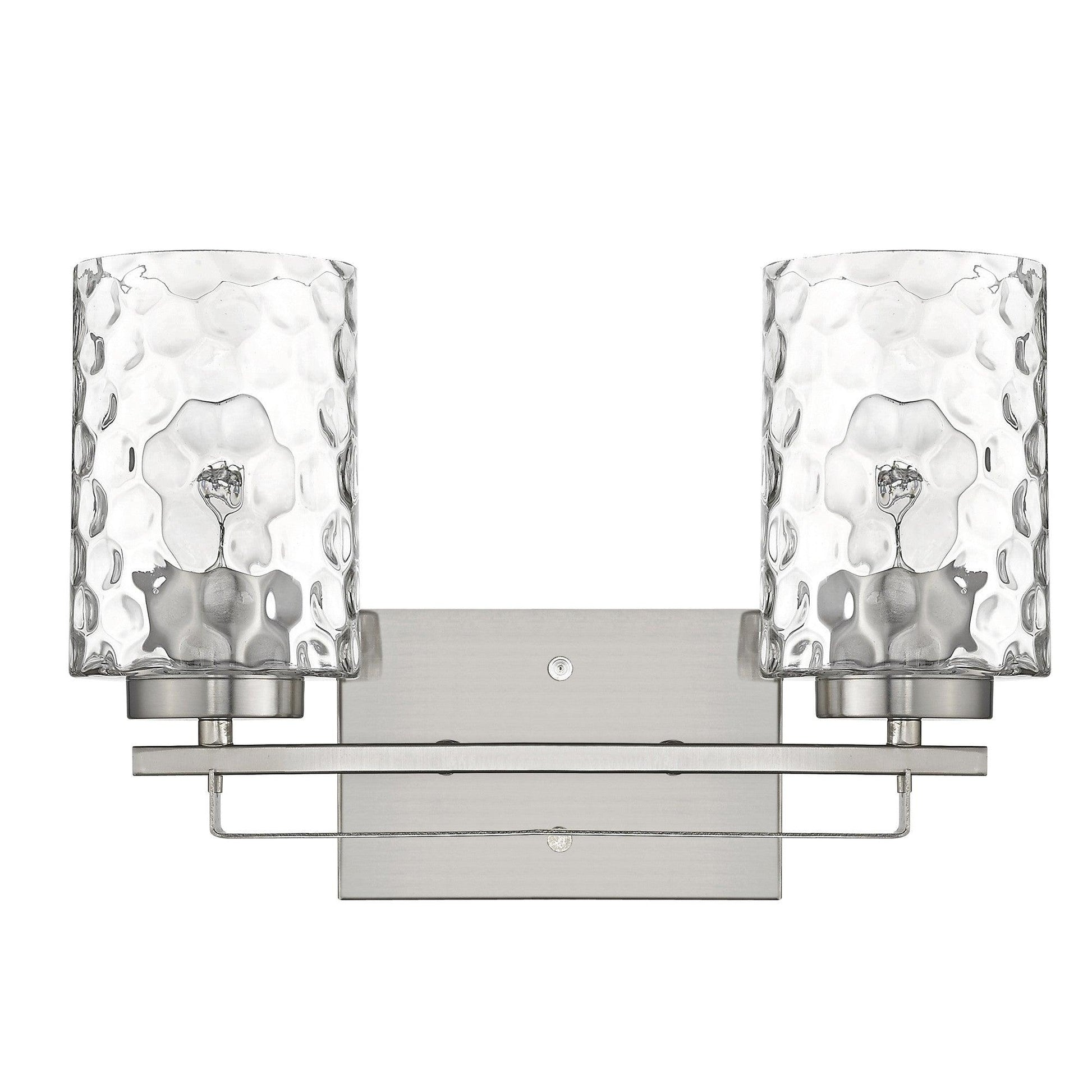 Silver Metal and Pebbled Glass Two Light Wall Sconce - AFS