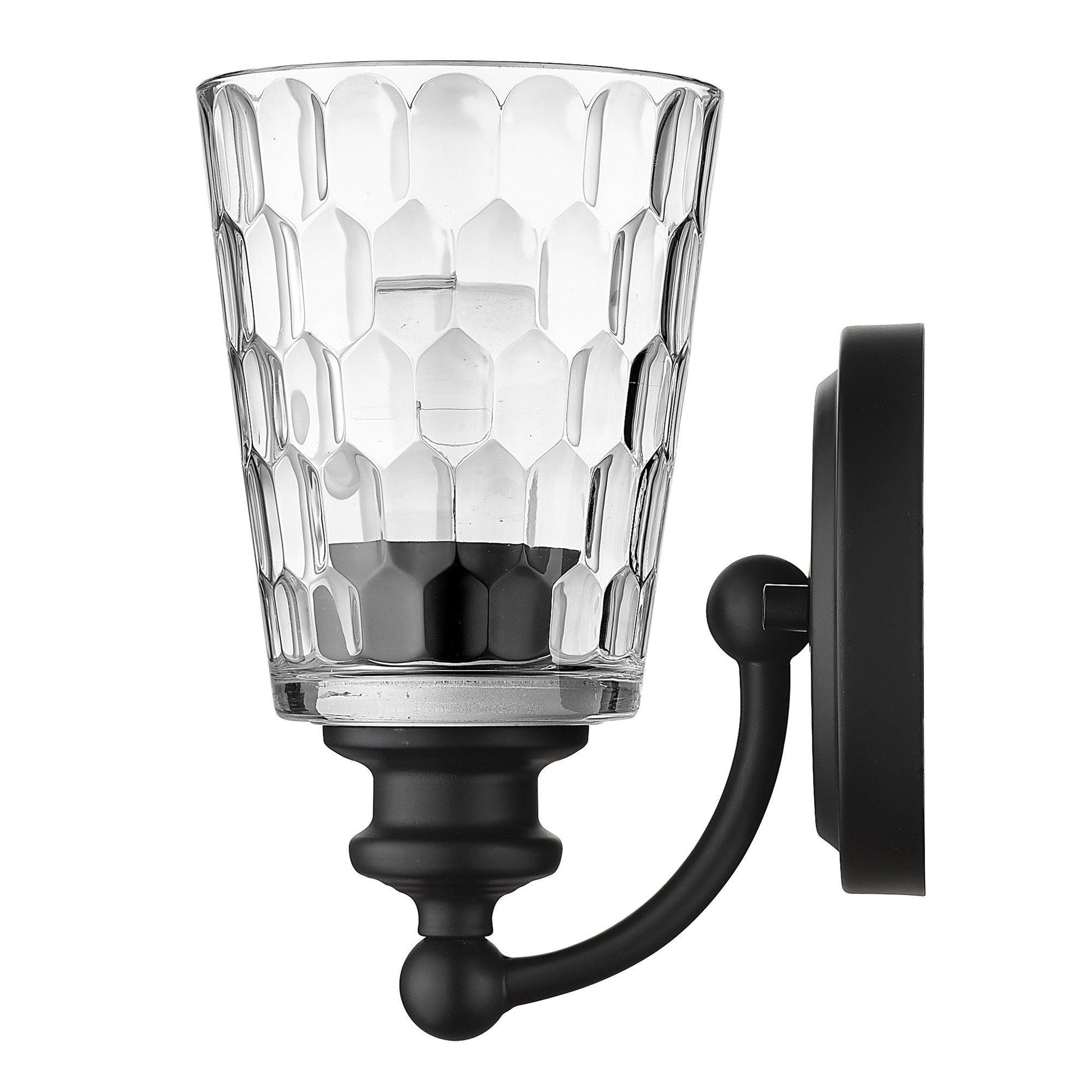 Black Metal and Pebbled Glass Wall Light - AFS