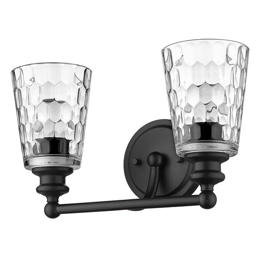 Black Metal and Pebbled Glass Two Light Wall Light - AFS