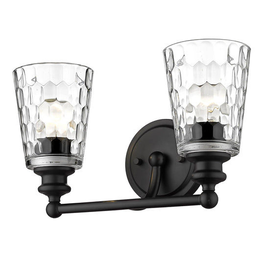 Black Metal and Pebbled Glass Two Light Wall Light - AFS