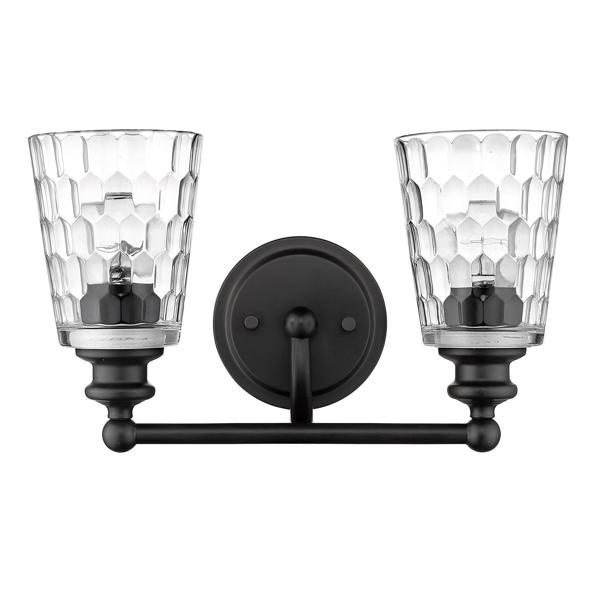 Black Metal and Pebbled Glass Two Light Wall Light - AFS