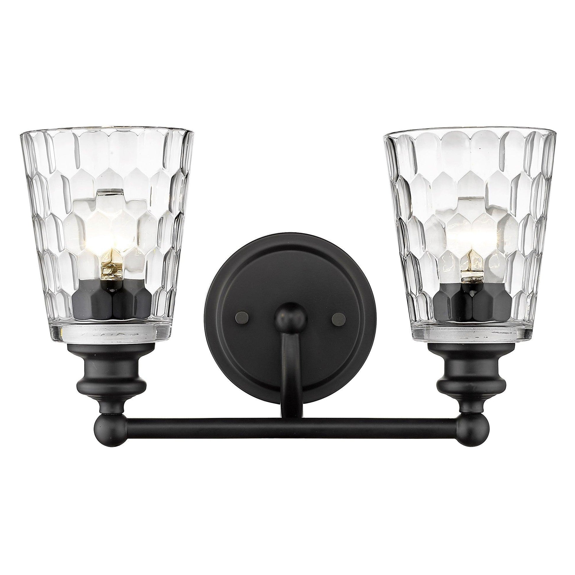 Black Metal and Pebbled Glass Two Light Wall Light - AFS