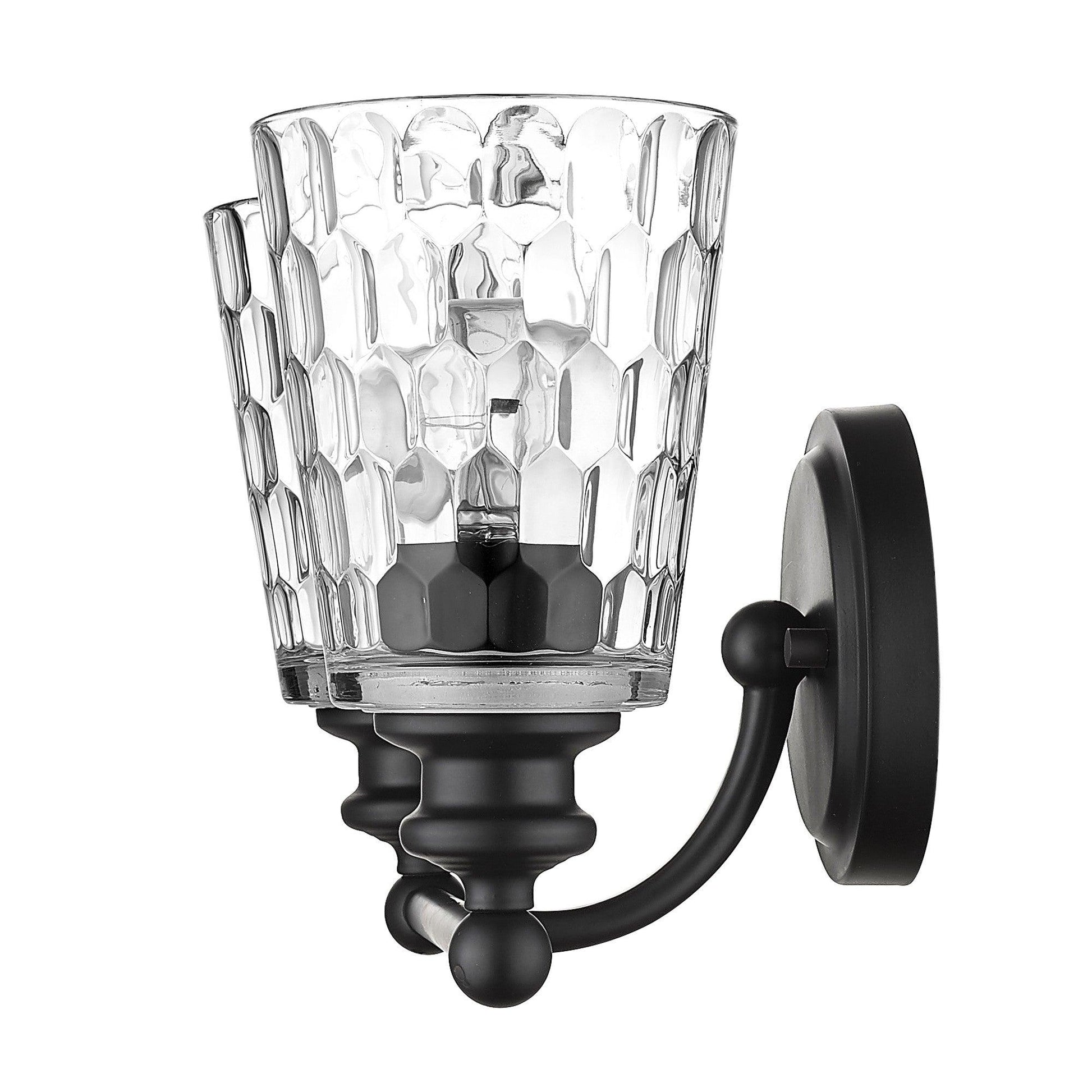 Black Metal and Pebbled Glass Two Light Wall Light - AFS