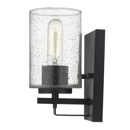 Black Metal and Textured Glass Wall Sconce - AFS