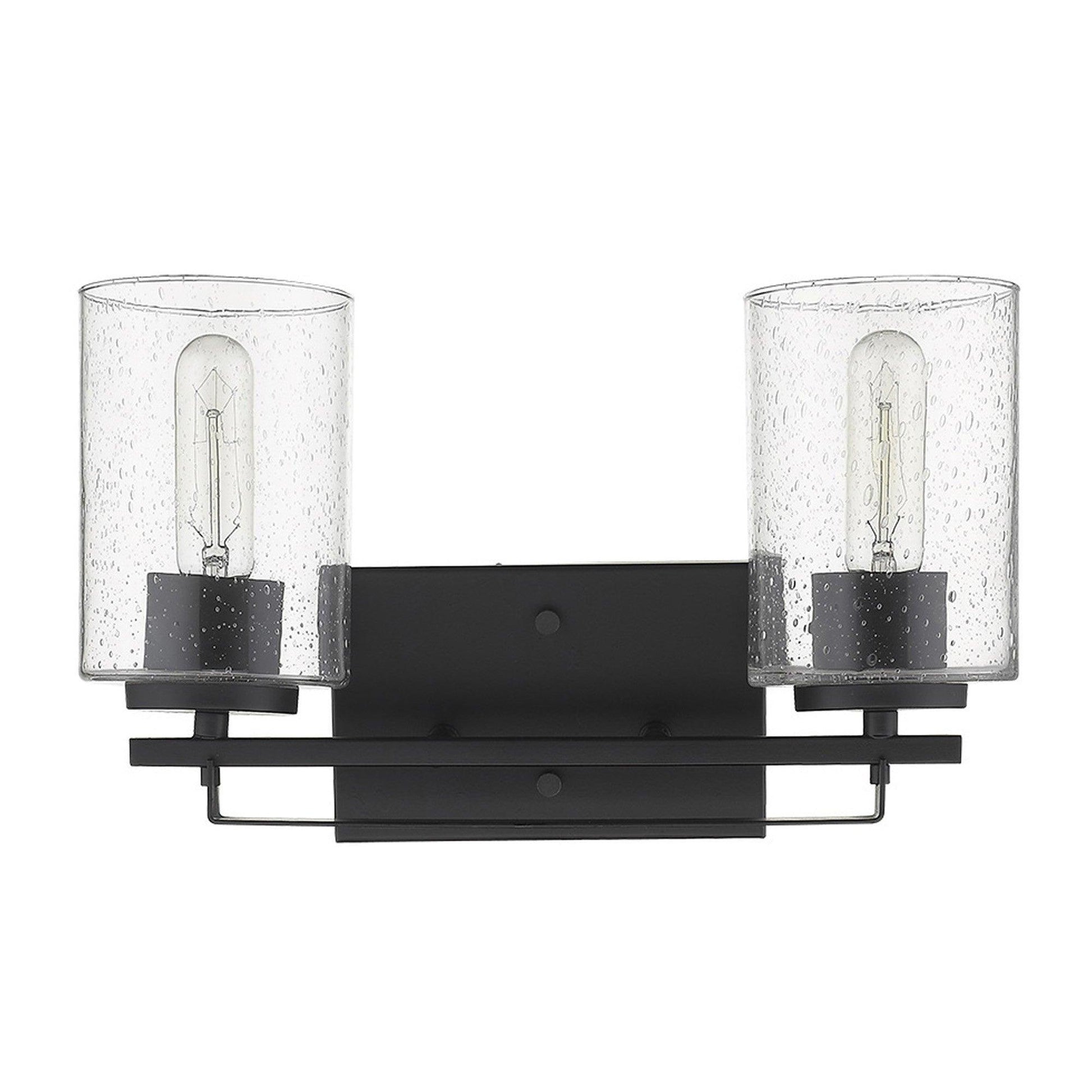 Black Metal and Textured Glass Two Light Wall Sconce - AFS