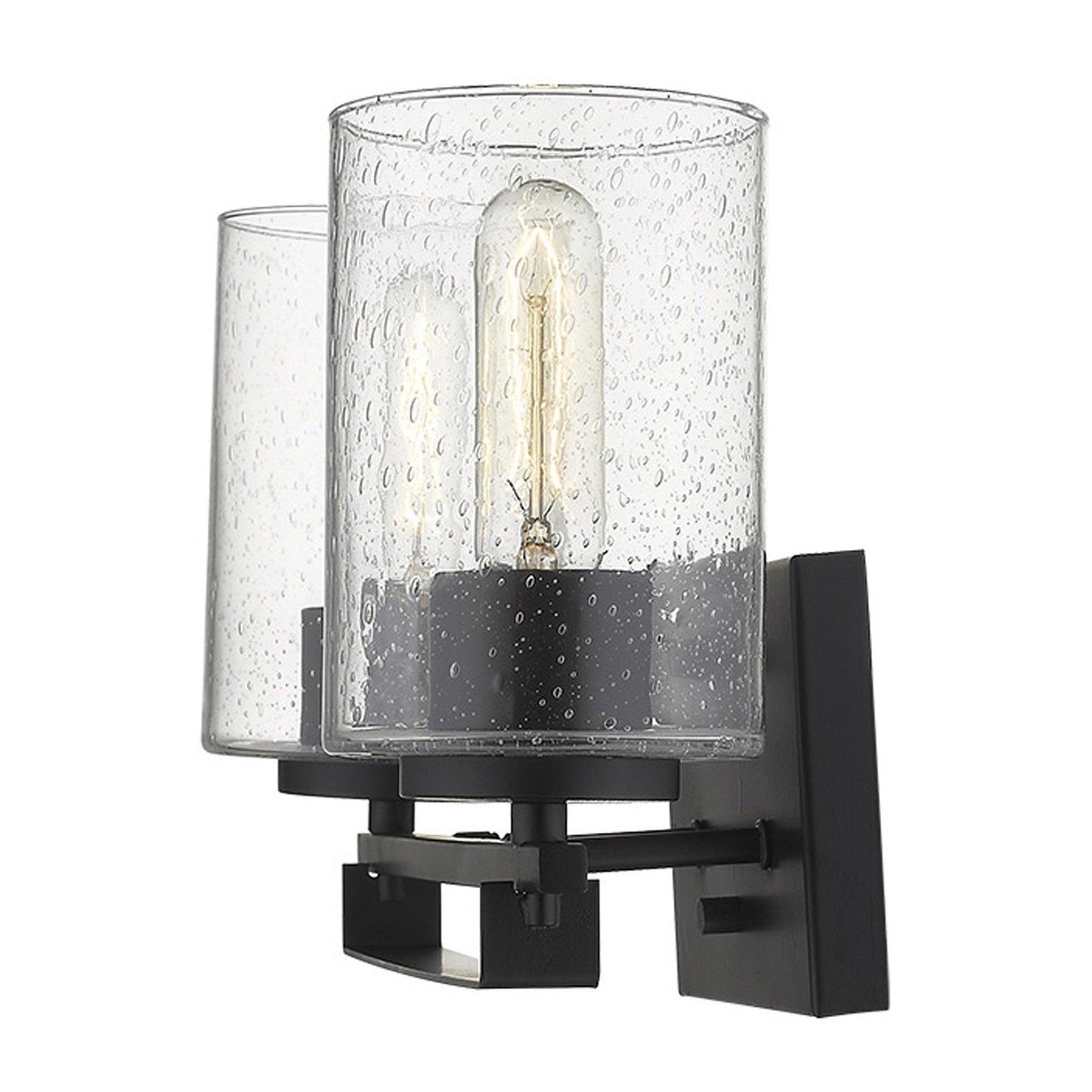 Black Metal and Textured Glass Two Light Wall Sconce - AFS