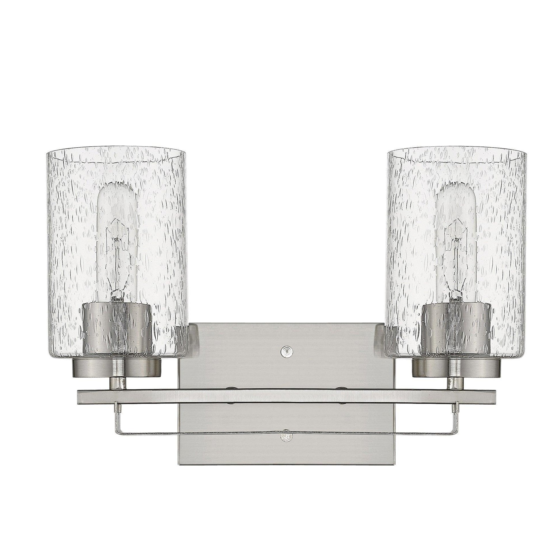 Silver Metal and Textured Glass Two Light Wall Sconce - AFS