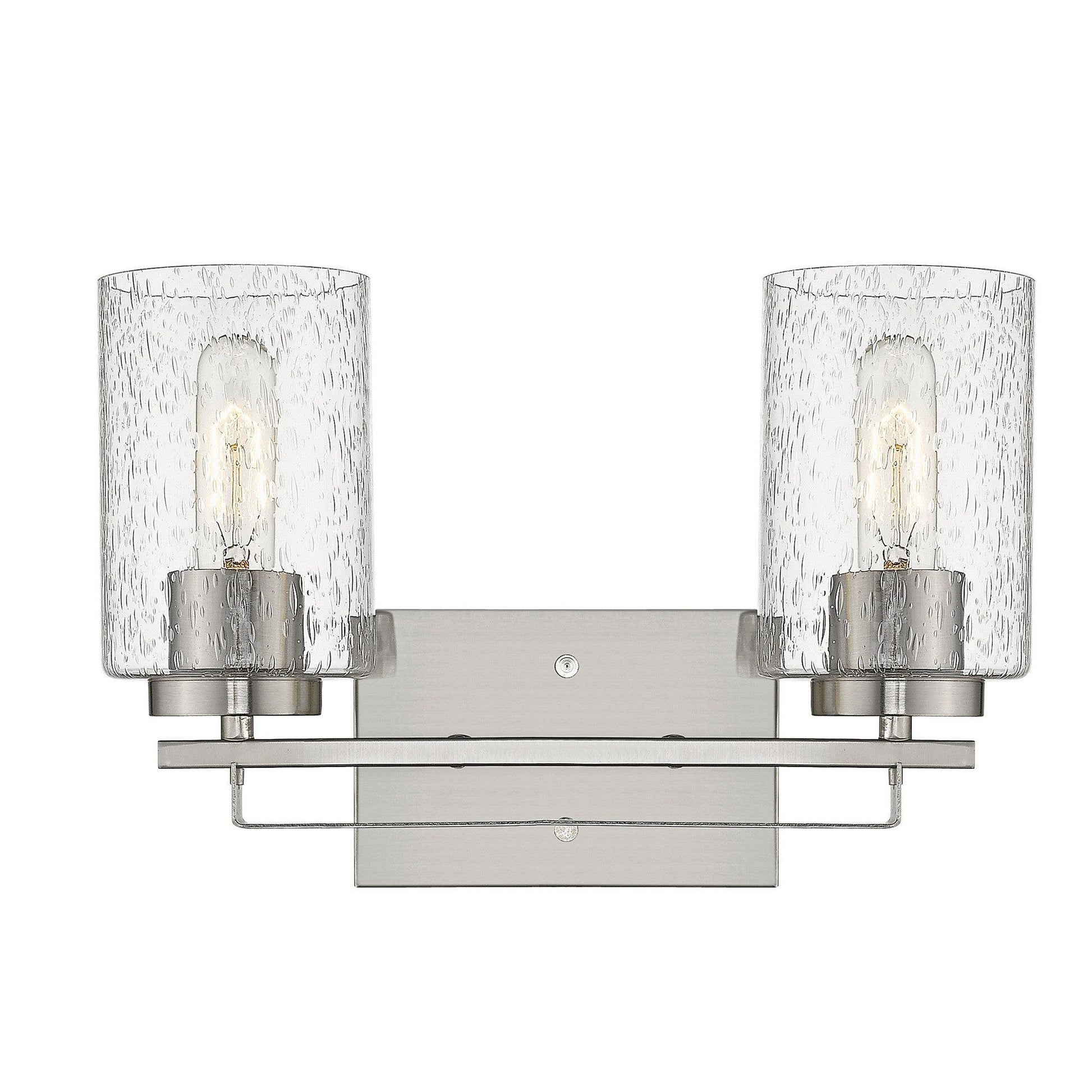 Silver Metal and Textured Glass Two Light Wall Sconce - AFS