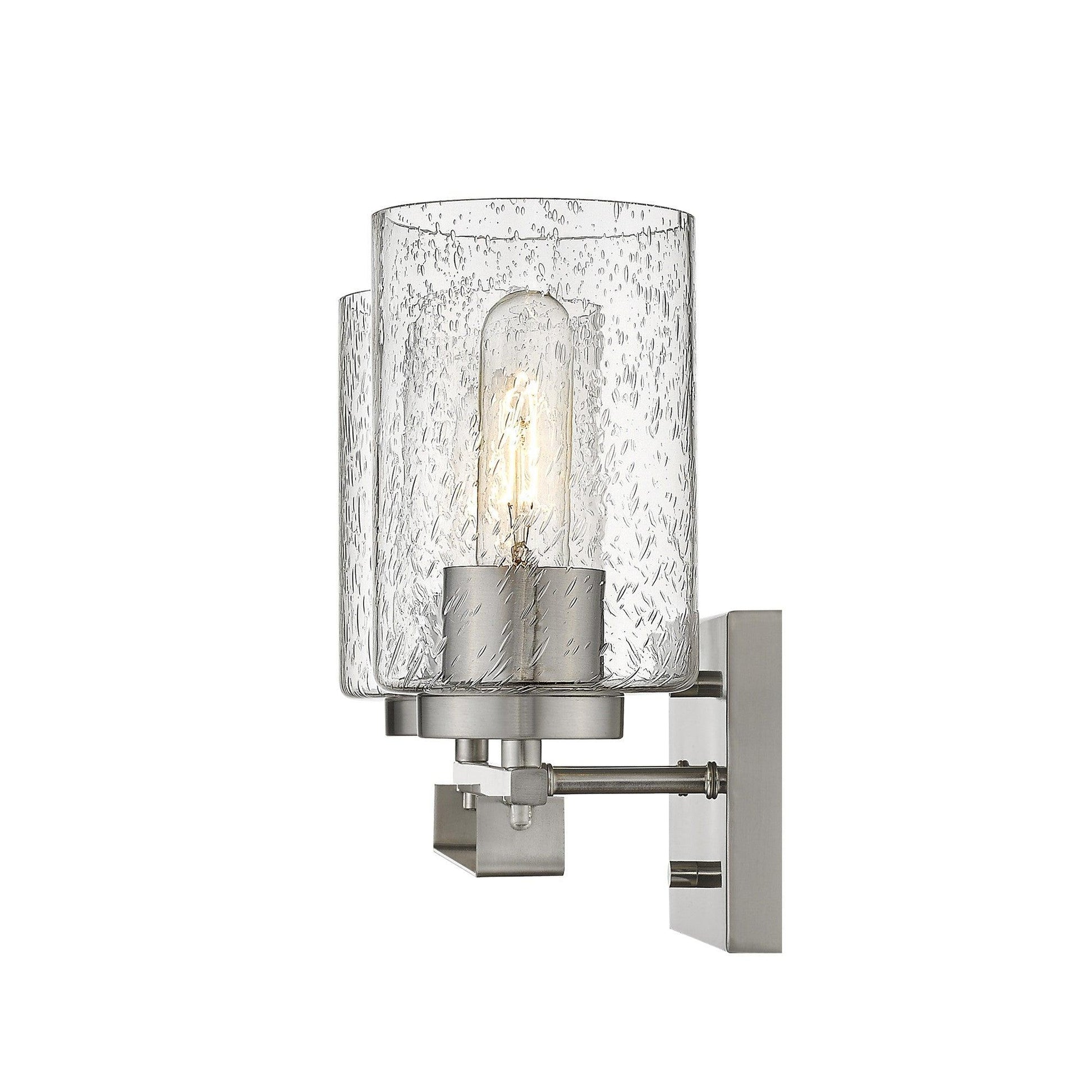 Silver Metal and Textured Glass Two Light Wall Sconce - AFS