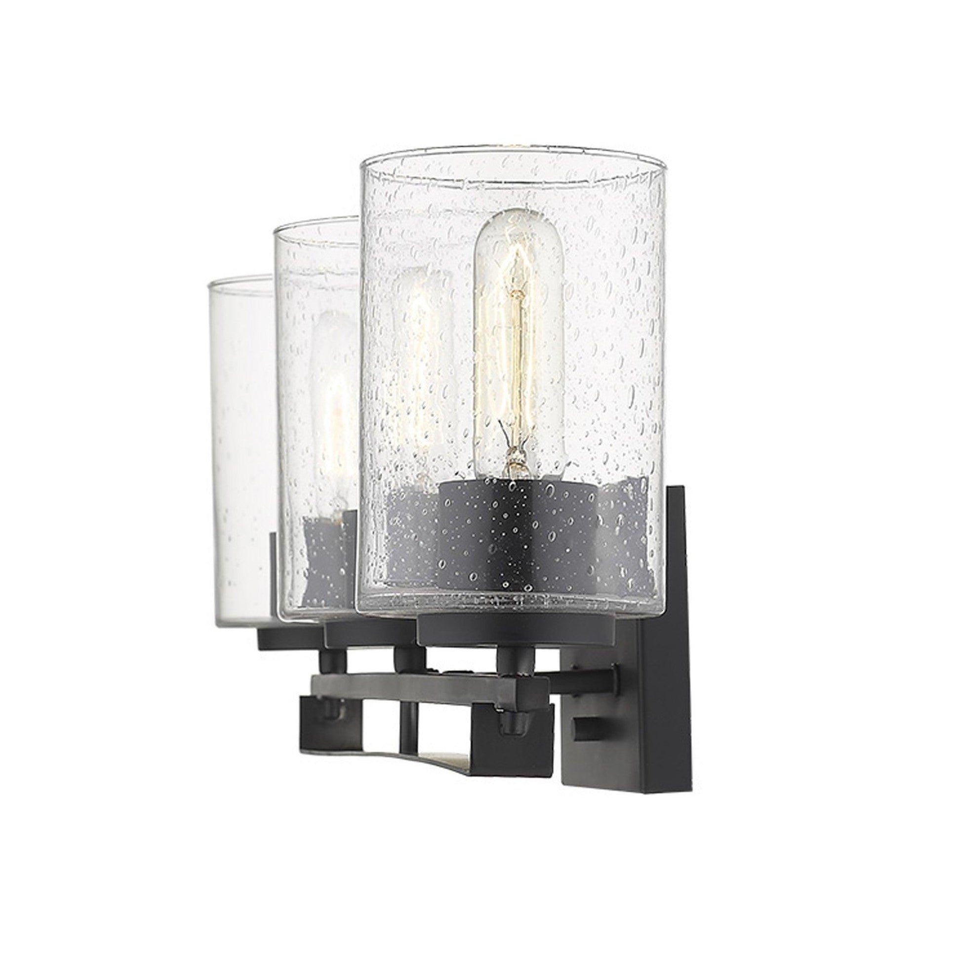 Black Metal and Textured Glass Three Light Wall Sconce - AFS