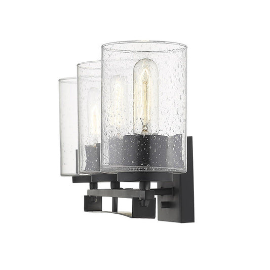 Black Metal and Textured Glass Three Light Wall Sconce - AFS