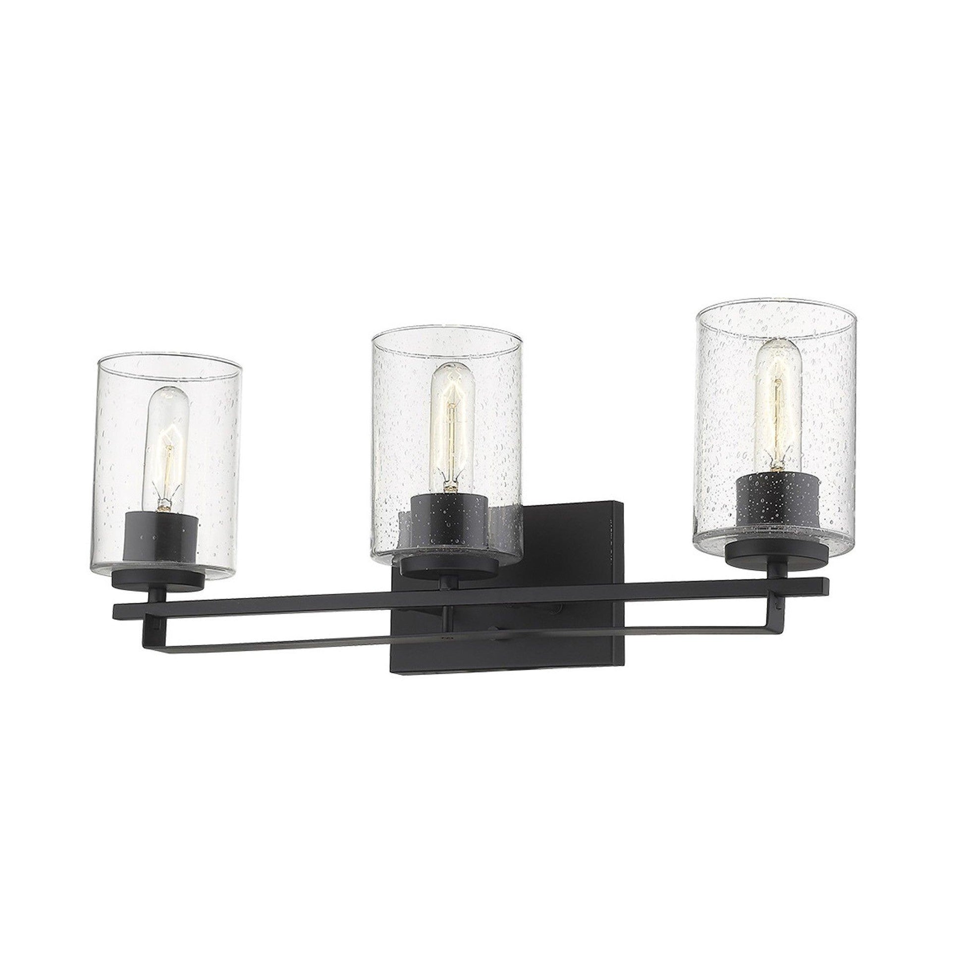 Black Metal and Textured Glass Three Light Wall Sconce - AFS