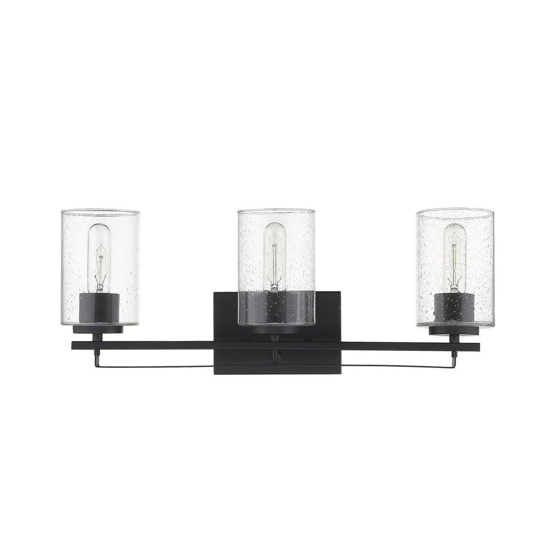 Black Metal and Textured Glass Three Light Wall Sconce - AFS