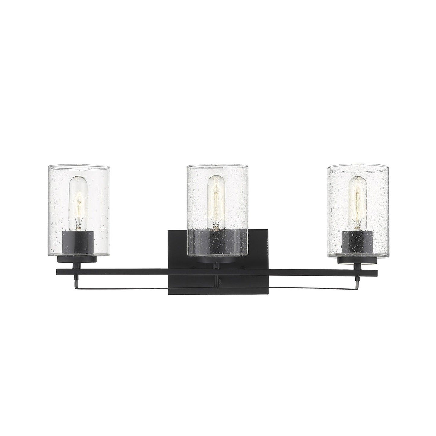 Black Metal and Textured Glass Three Light Wall Sconce - AFS