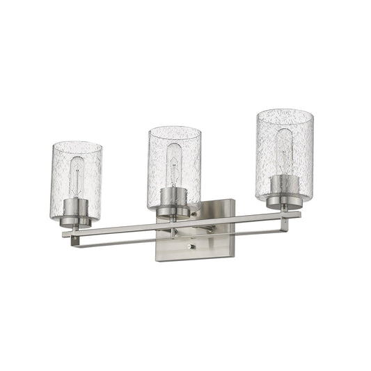 Silver Metal and Textured Glass Three Light Wall Sconce - AFS