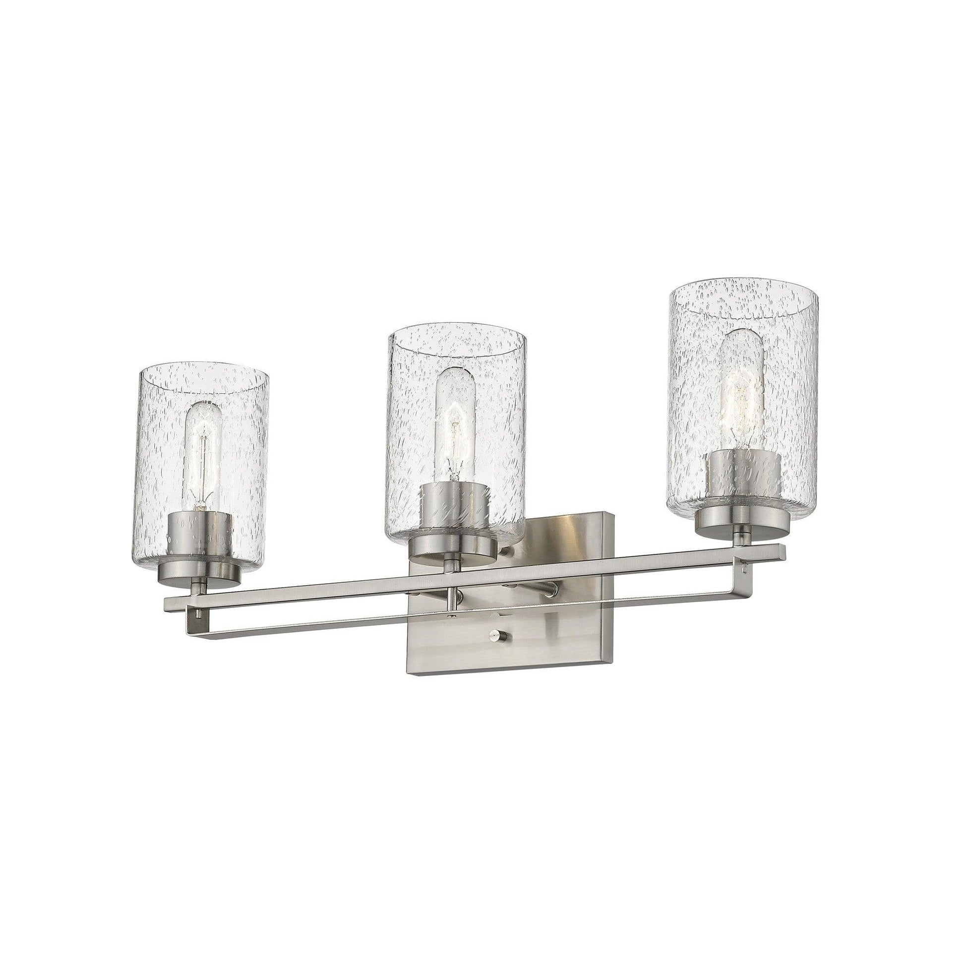 Silver Metal and Textured Glass Three Light Wall Sconce - AFS