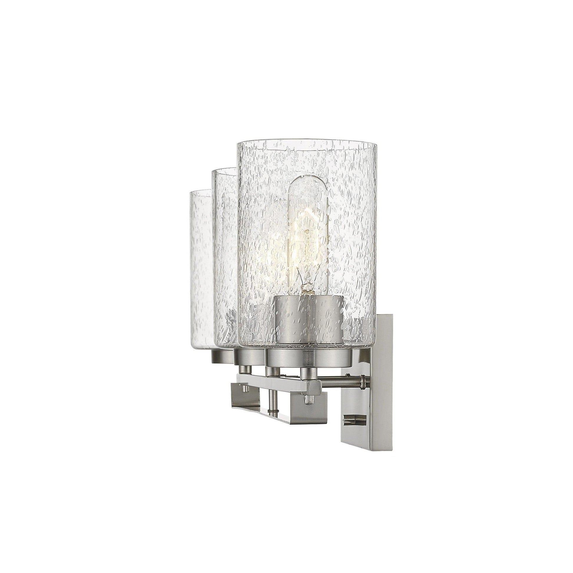 Silver Metal and Textured Glass Three Light Wall Sconce - AFS