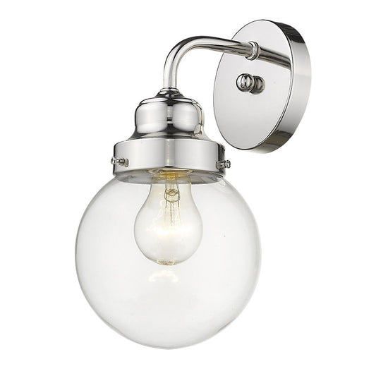 One Light Silver Wall Sconce with Round Glass Shade - AFS