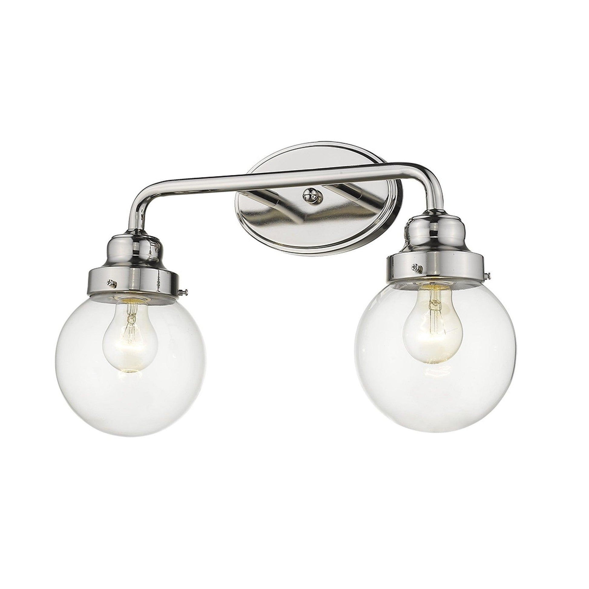 Two Light Silver Wall Sconce with Round Glass Shade - AFS