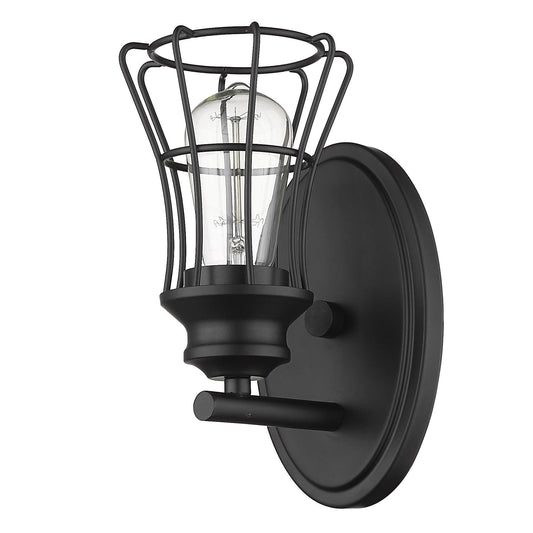 One Light Matte Black Cage Wall Sconce - AFS