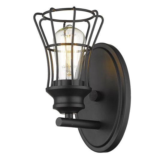 One Light Matte Black Cage Wall Sconce - AFS