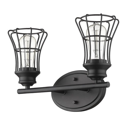 Two Light Matte Black Cage Wall Sconce - AFS