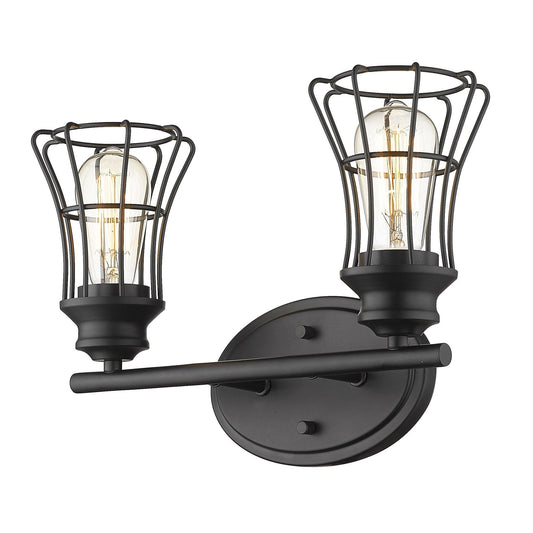 Two Light Matte Black Cage Wall Sconce - AFS