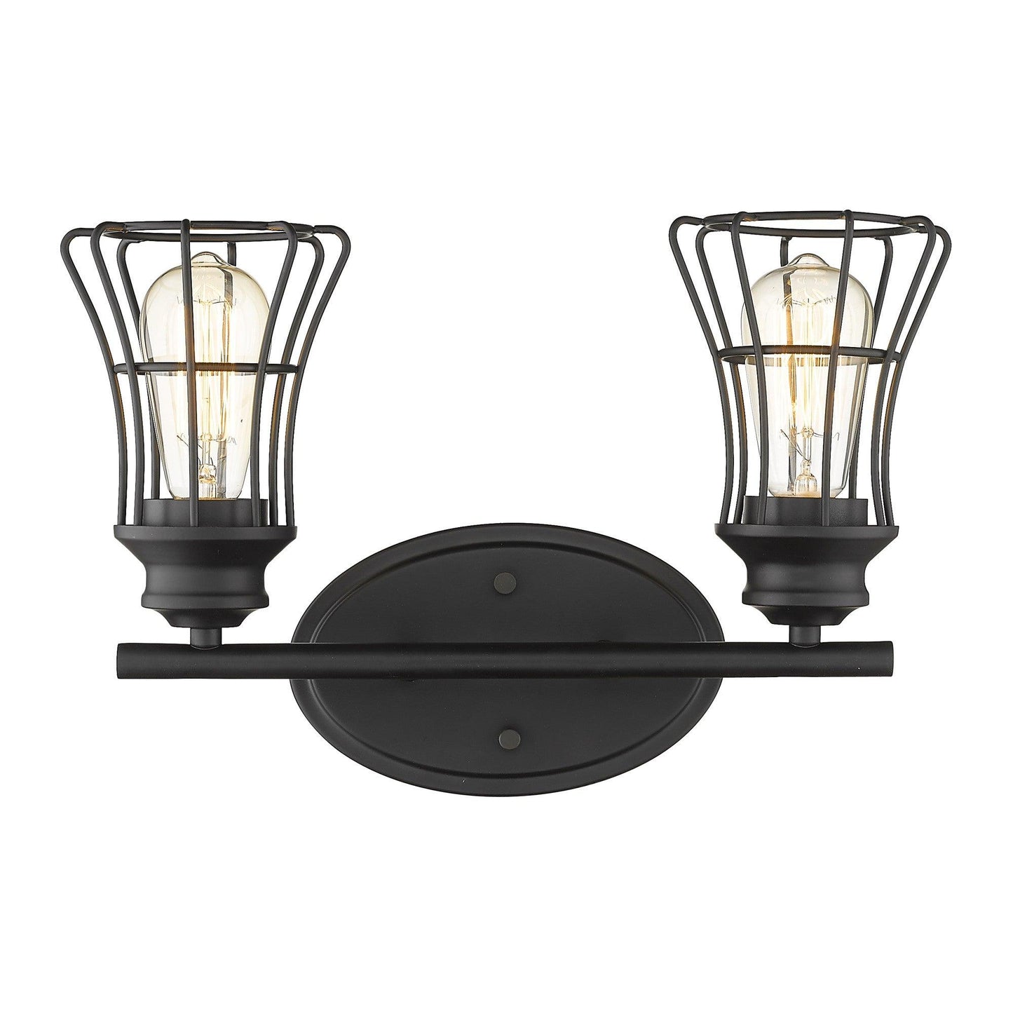 Two Light Matte Black Cage Wall Sconce - AFS