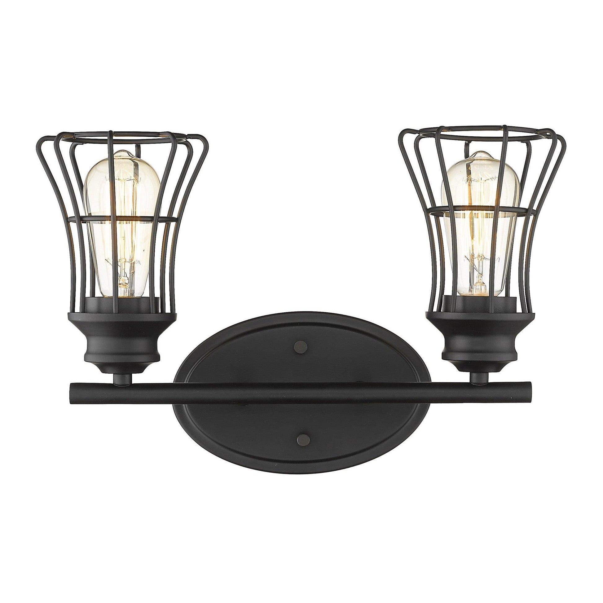 Two Light Matte Black Cage Wall Sconce - AFS