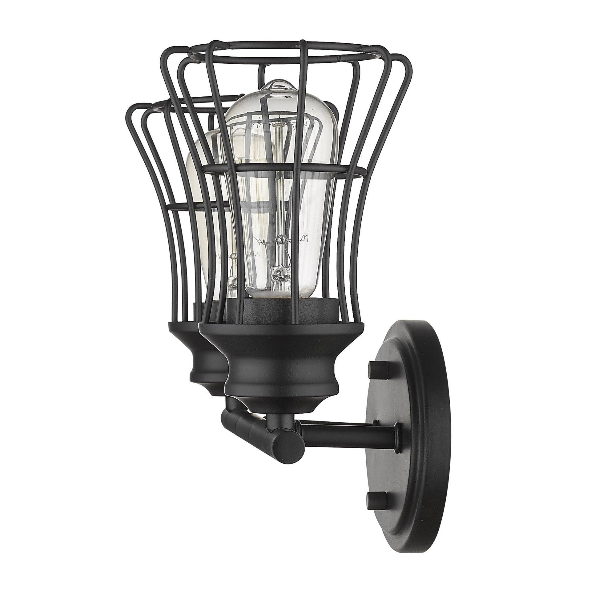 Two Light Matte Black Cage Wall Sconce - AFS