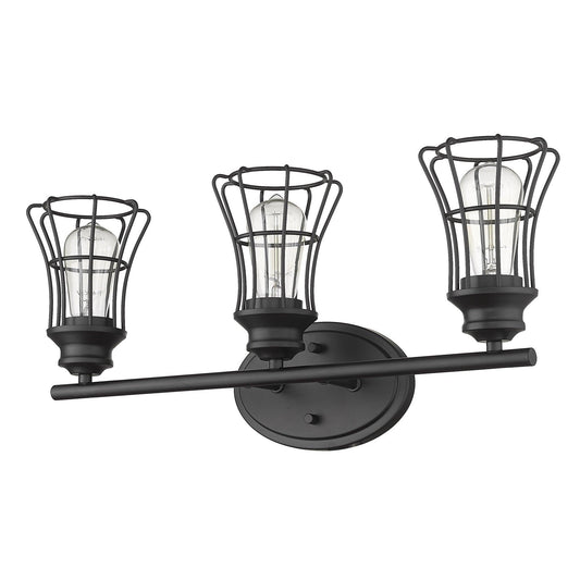 Three Light Matte Black Cage Wall Sconce - AFS