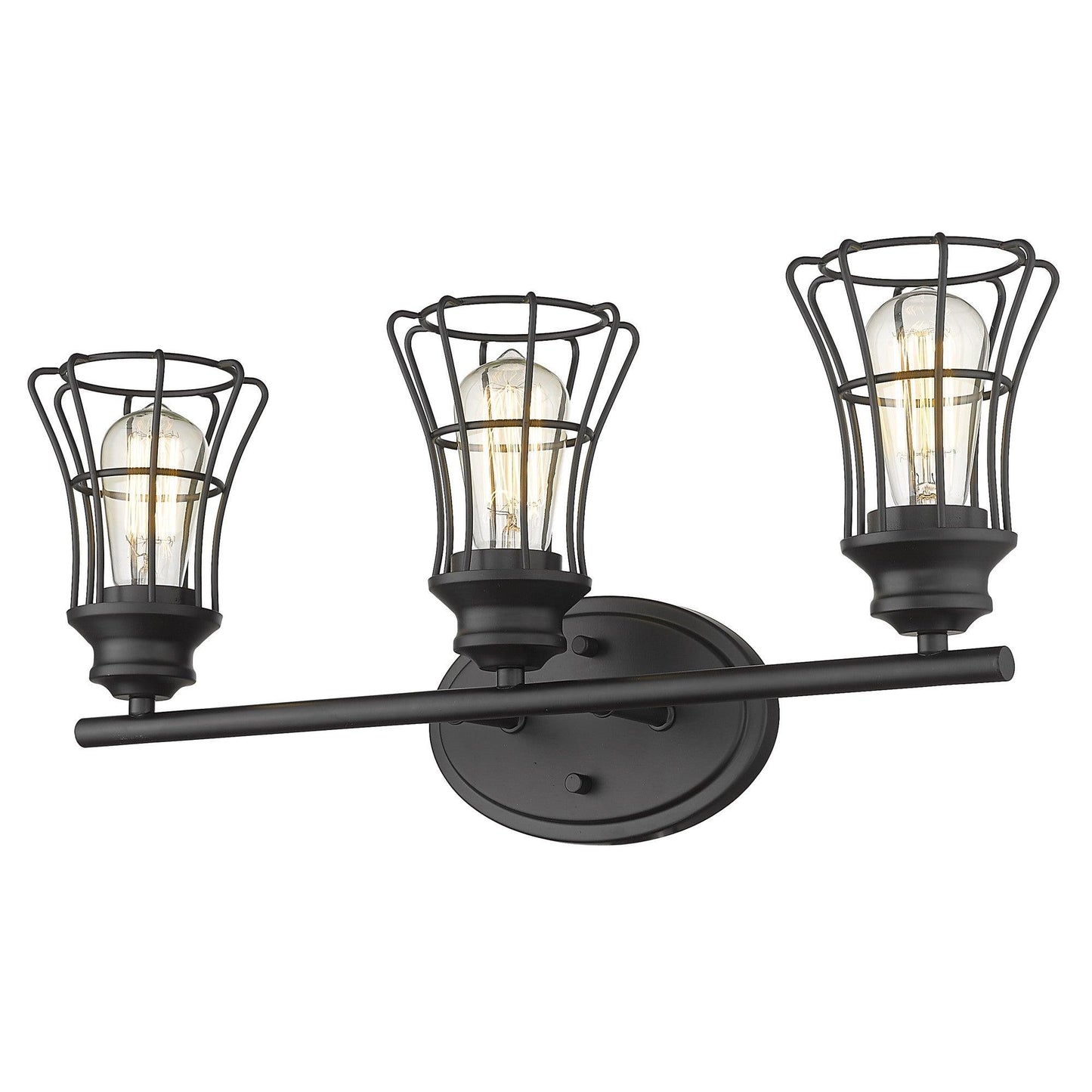 Three Light Matte Black Cage Wall Sconce - AFS