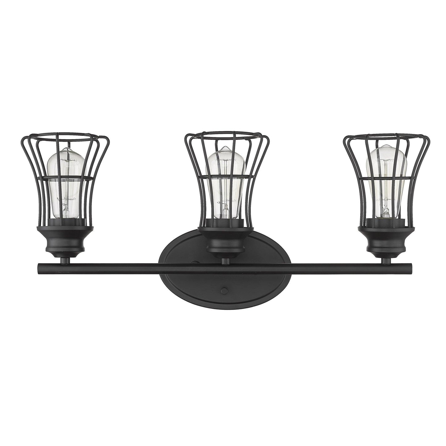 Three Light Matte Black Cage Wall Sconce - AFS