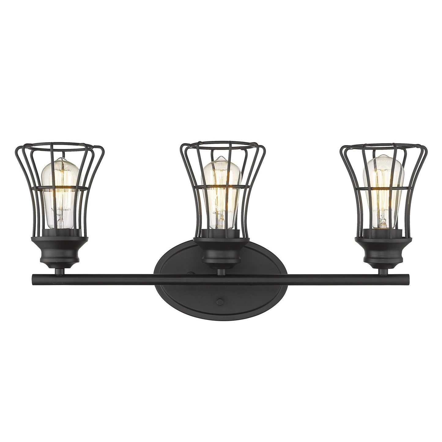 Three Light Matte Black Cage Wall Sconce - AFS