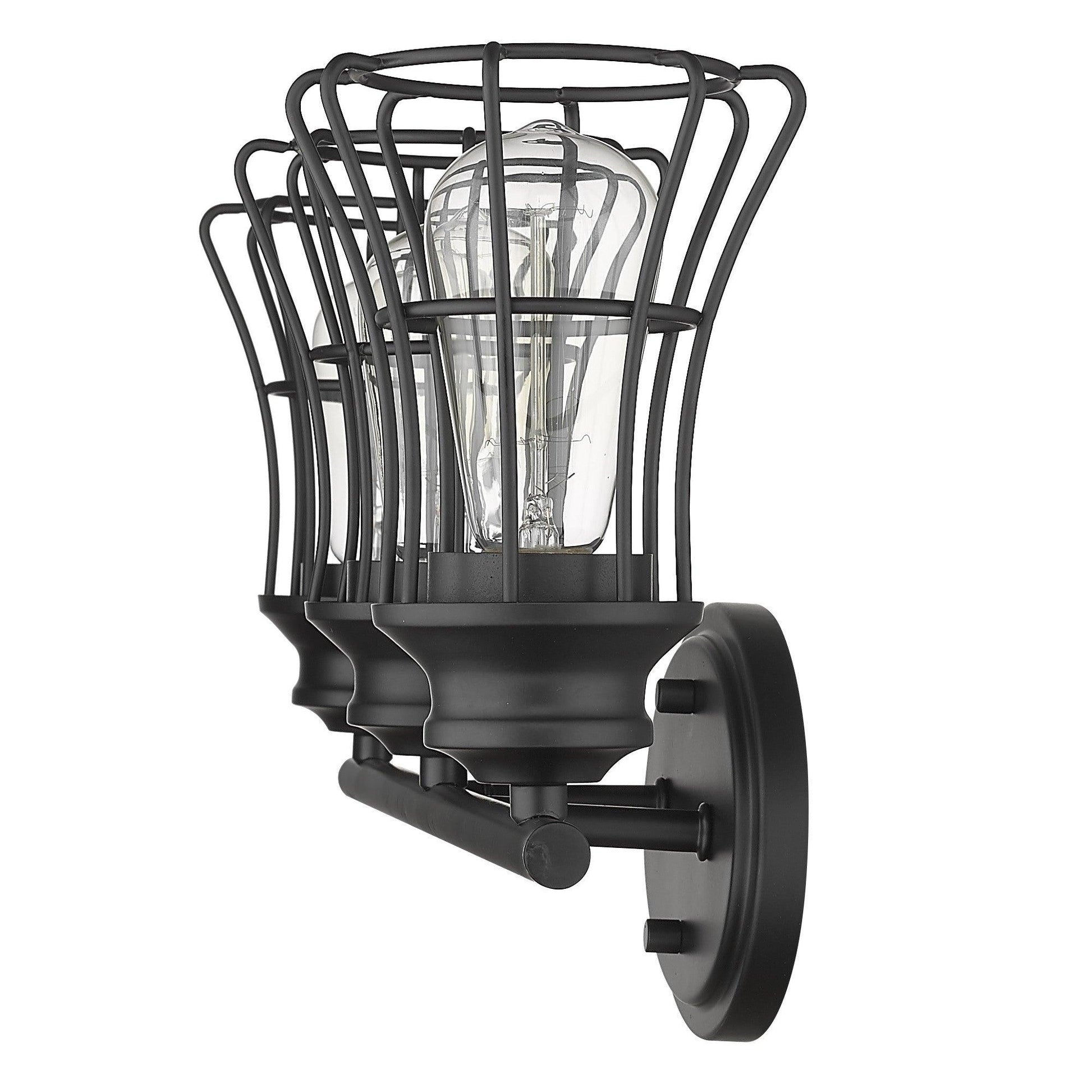 Three Light Matte Black Cage Wall Sconce - AFS