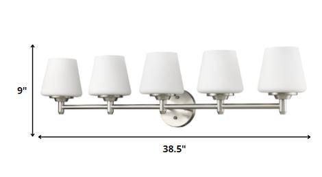 Paige 5-Light Satin Nickel Vanity Light With Frosted Glass Shades - AFS