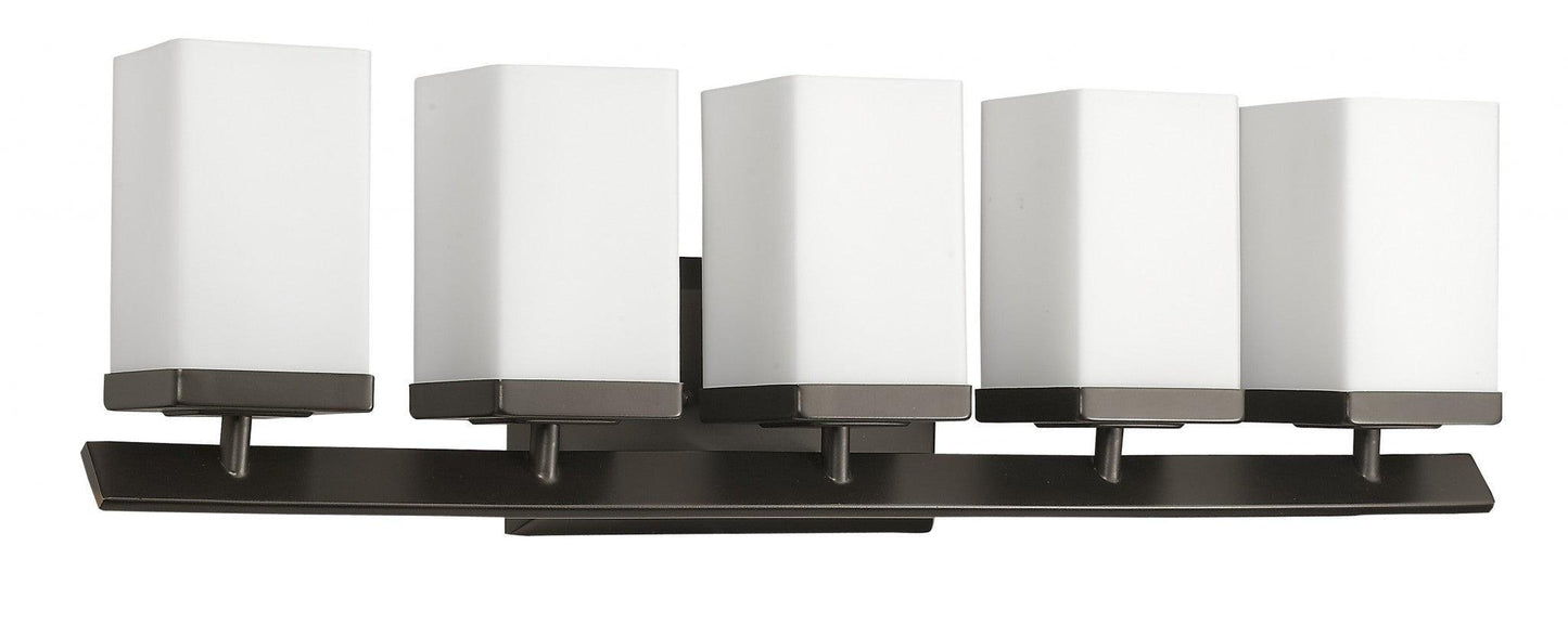 Burgundy 5-Light Oil-Rubbed Bronze Vanity Light With Etched Glass Shades - AFS