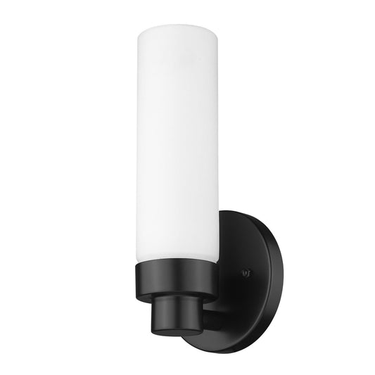 Matte Black Wall Light with Narrow Frosted Glass Shade - AFS