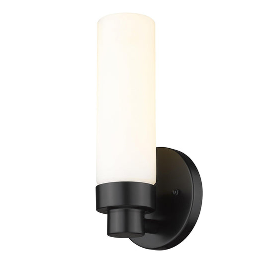 Matte Black Wall Light with Narrow Frosted Glass Shade - AFS