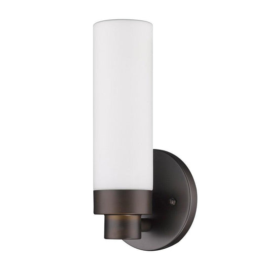 Bronze Wall Light with Narrow Frosted Glass Shade - AFS