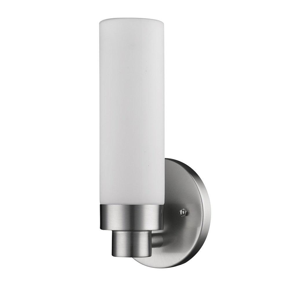 Silver Wall Light with Narrow Frosted Glass Shade - AFS