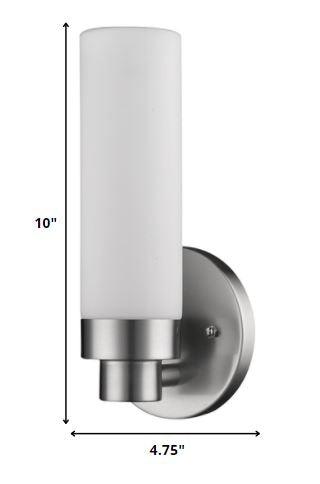 Silver Wall Light with Narrow Frosted Glass Shade - AFS