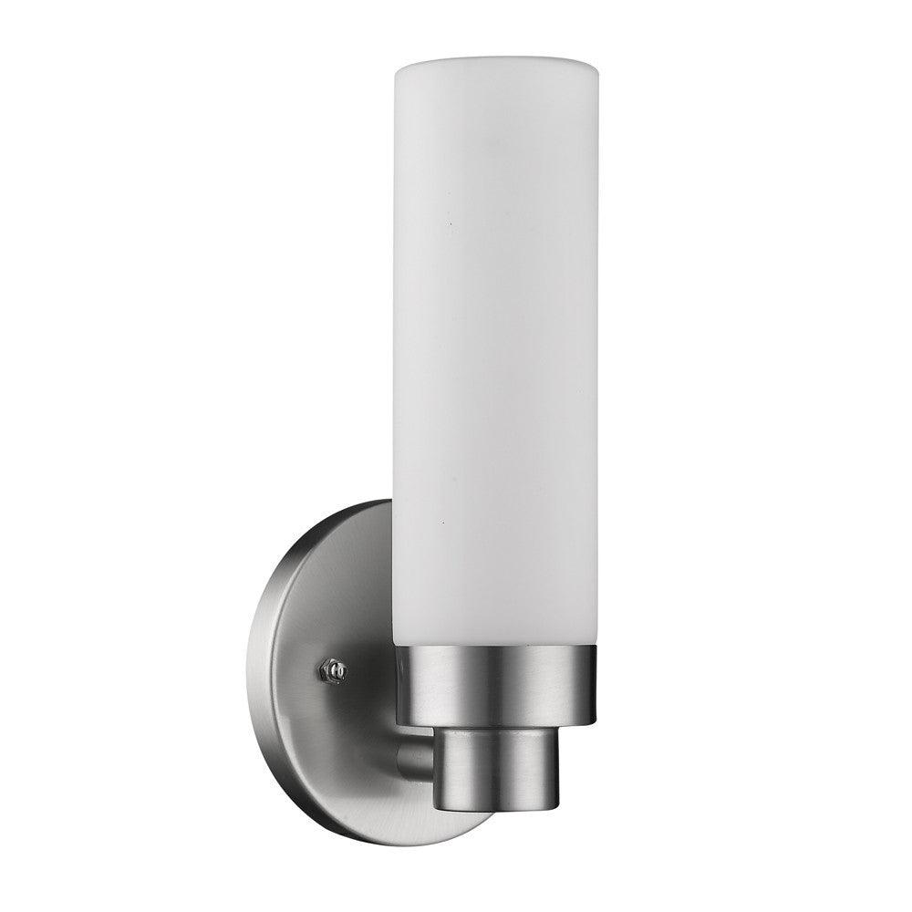 Silver Wall Light with Narrow Frosted Glass Shade - AFS